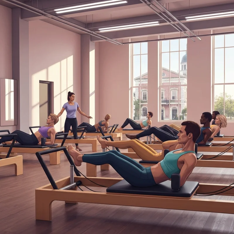The interior of Club Pilates New Haven featuring professional reformers and a bright, modern workout space.