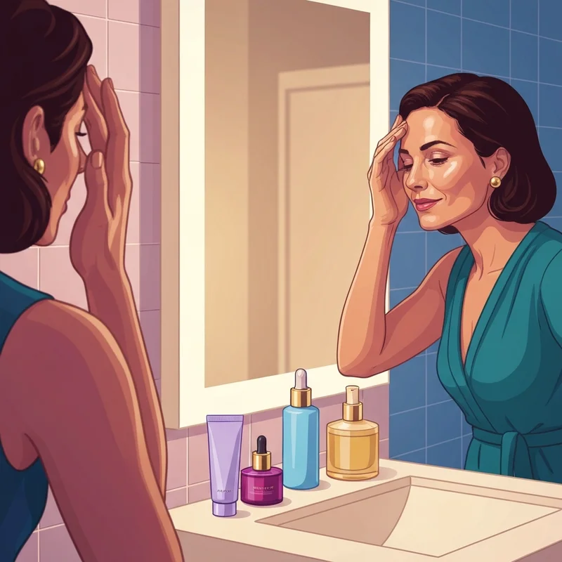 A young woman checking her skin in the mirror while waiting for how long does it take botox to work.