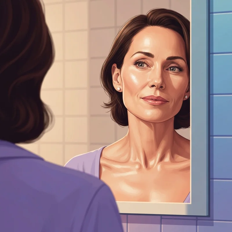 A woman reflecting on her refreshed look after botox frown lines treatment