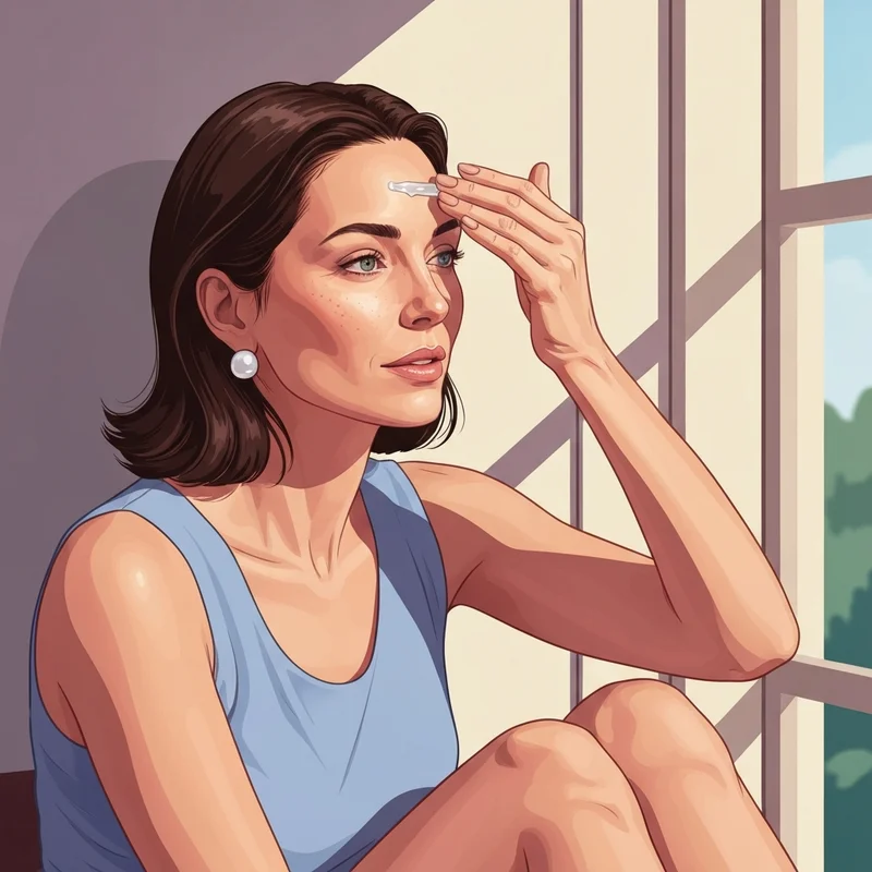 A woman applying a botox alternative serum to her forehead for a youthful glow.