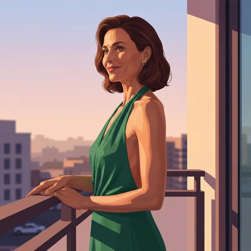 A woman wearing an emerald silk halter dress showing the perfect silhouette achieved with a bra for halter dress.