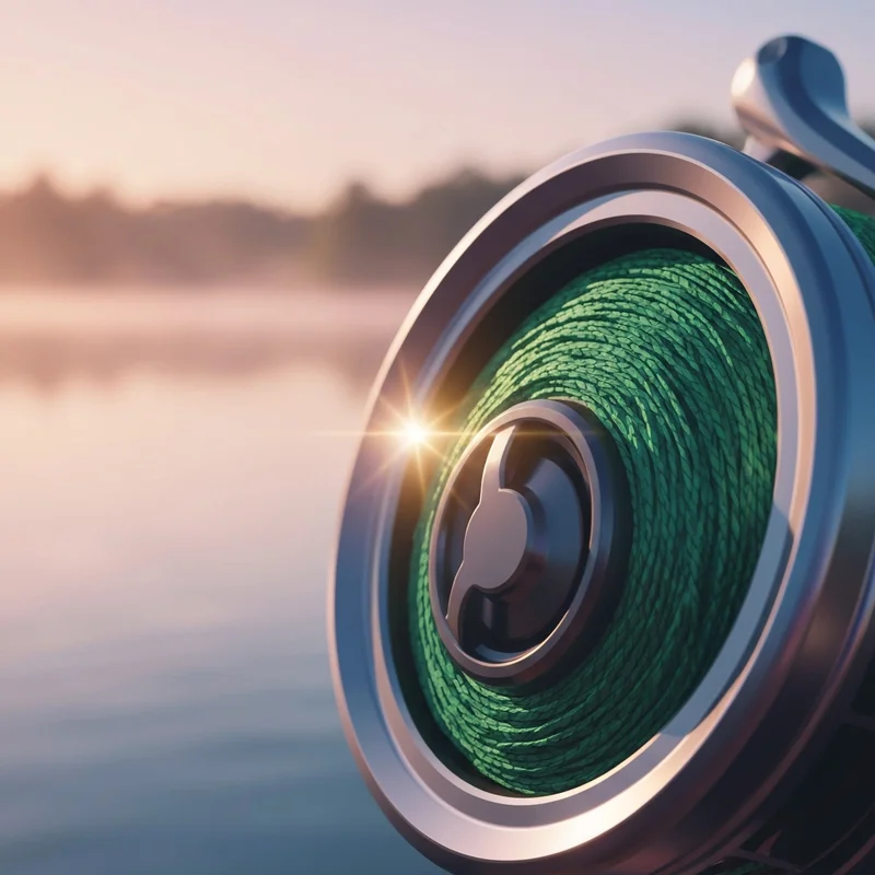 Close-up of high-performance fishing line braid on a professional spinning reel for maximum sensitivity and strength.