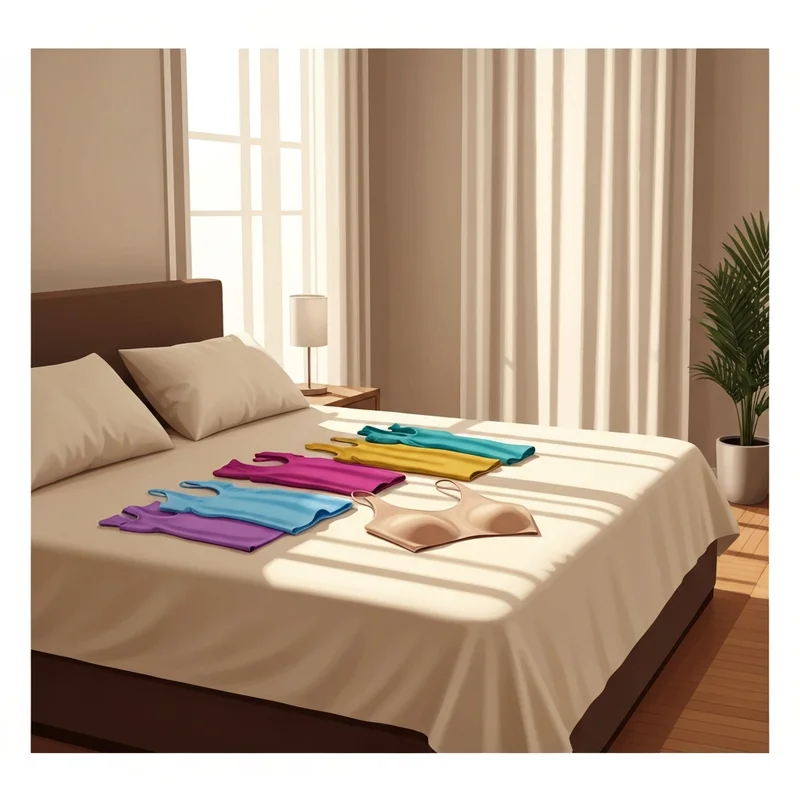 A professional woman choosing what is a t shirt bra from her organized wardrobe.