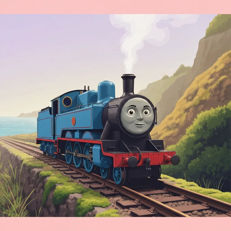 A nostalgic 1986 style model engine from thomas and friends series 2 on a coastal track.