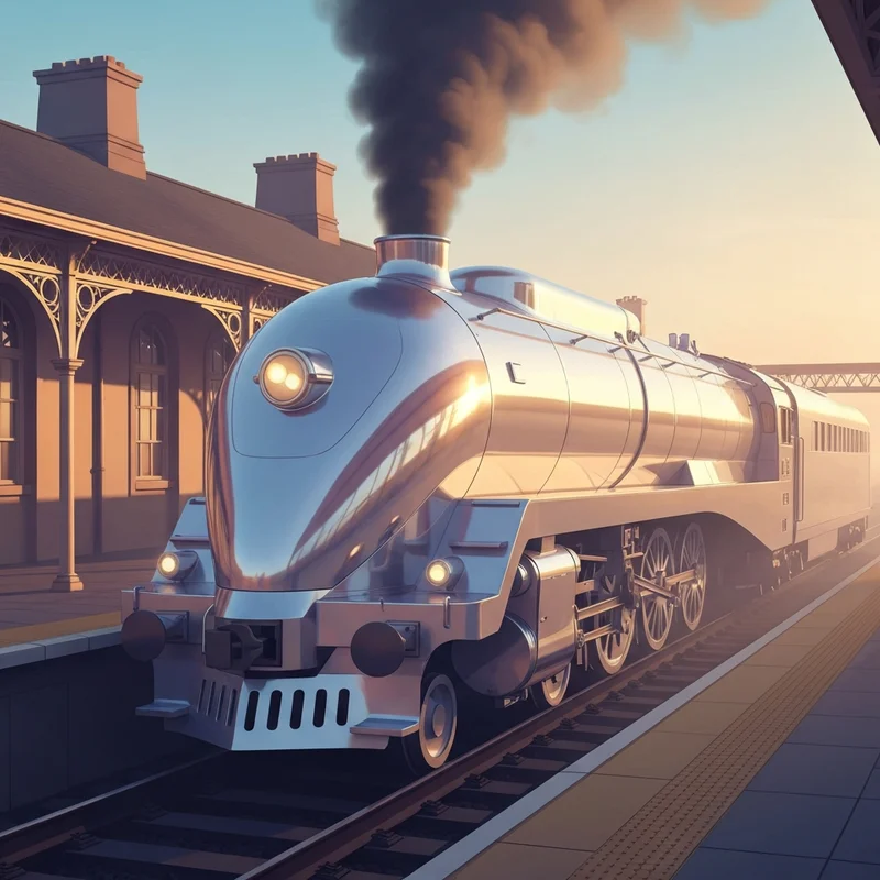 A sleek silver streamlined engine reminiscent of spencer thomas and friends standing at a prestigious station platform.