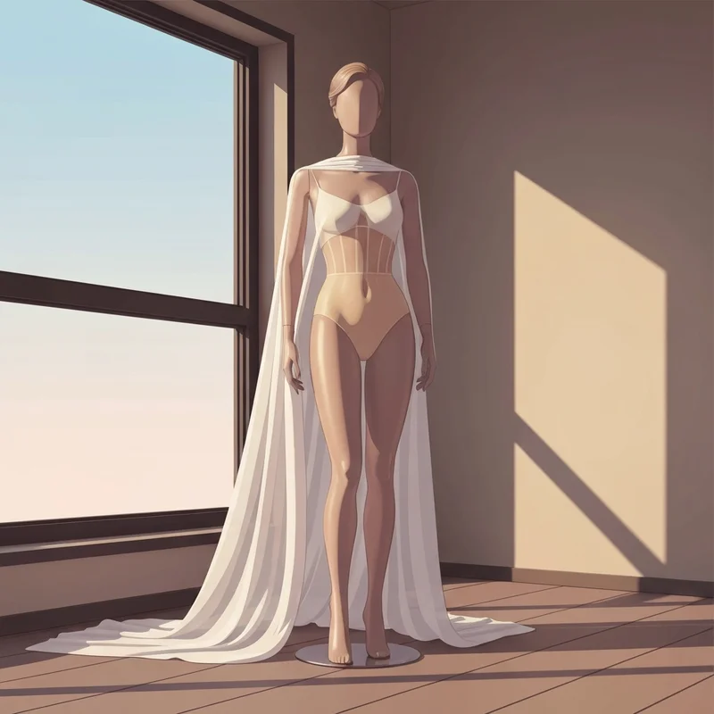 A mannequin demonstrating the seamless integration of the best bridal shapewear under a delicate wedding gown silhouette.