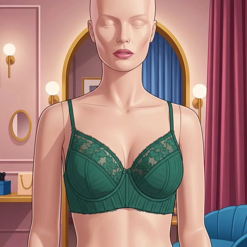 A professional full-coverage bra in size f bra size displayed in a luxury boutique.