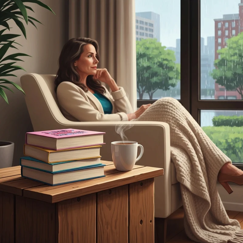 A cozy reading nook featuring the friend zone series by abby jimenez and a warm cup of tea.