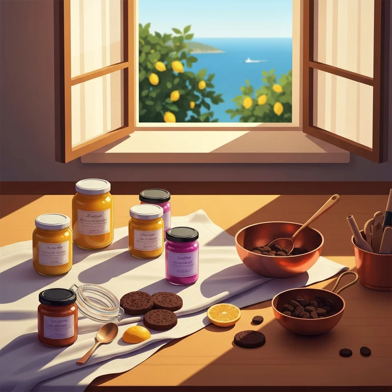 A luxurious selection of Italian artisanal treats from Nino and Friends on a sunlit Sorrento terrace.