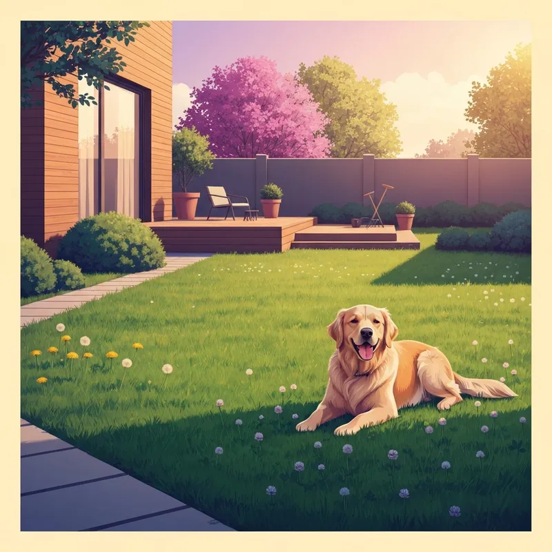 A happy dog resting on a lush yard maintained with animal friendly weed killer lawns.