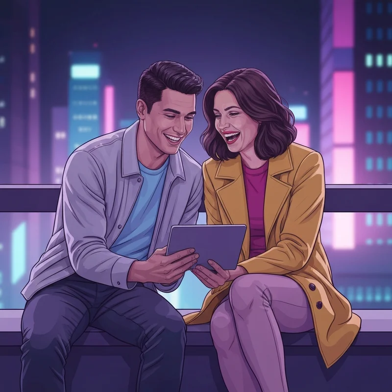 Two friends sitting on a balcony discussing the question can men and women be just friends in a modern city setting.