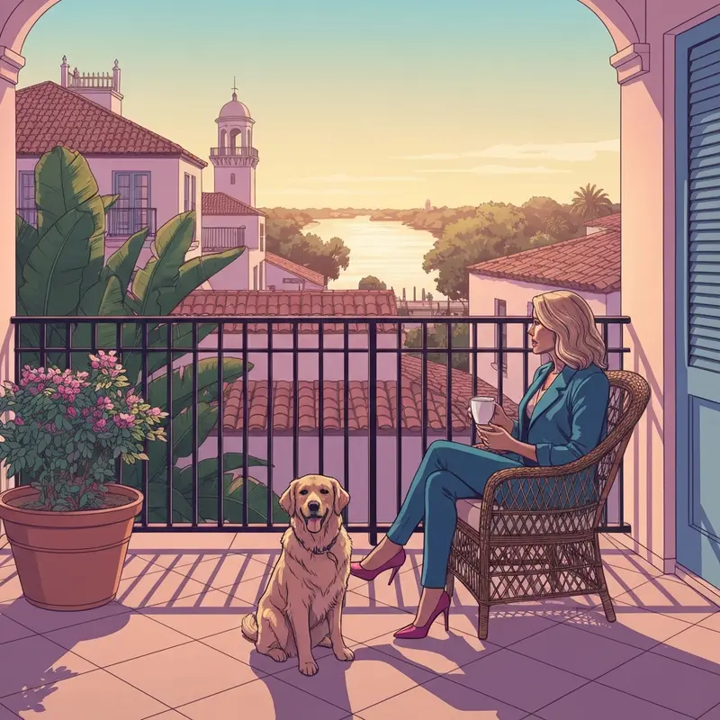A young traveler and her dog enjoying the view from one of the best st augustine pet friendly hotels during sunset.