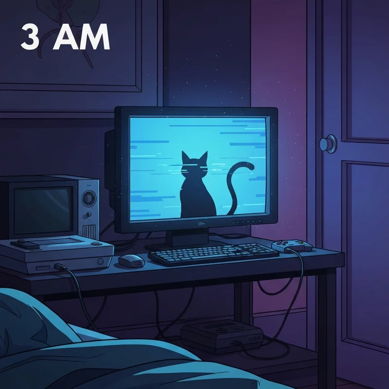 The mysterious image.friend sprite appearing on a glitched monitor in a dark room.