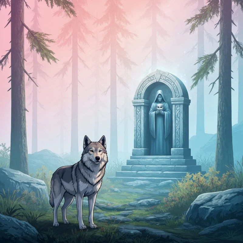 A visual representation of the quest A Daedra's Best Friend featuring Barbas the dog and the shrine of Clavicus Vile.