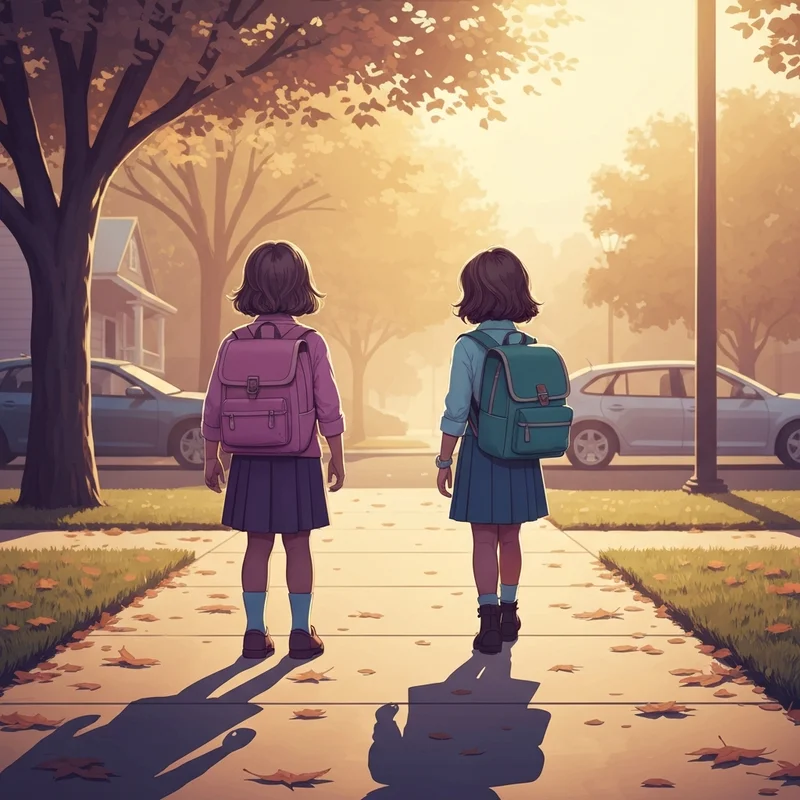 Two young friends walking to school together, capturing the essence of the we are going to be friends lyrics.
