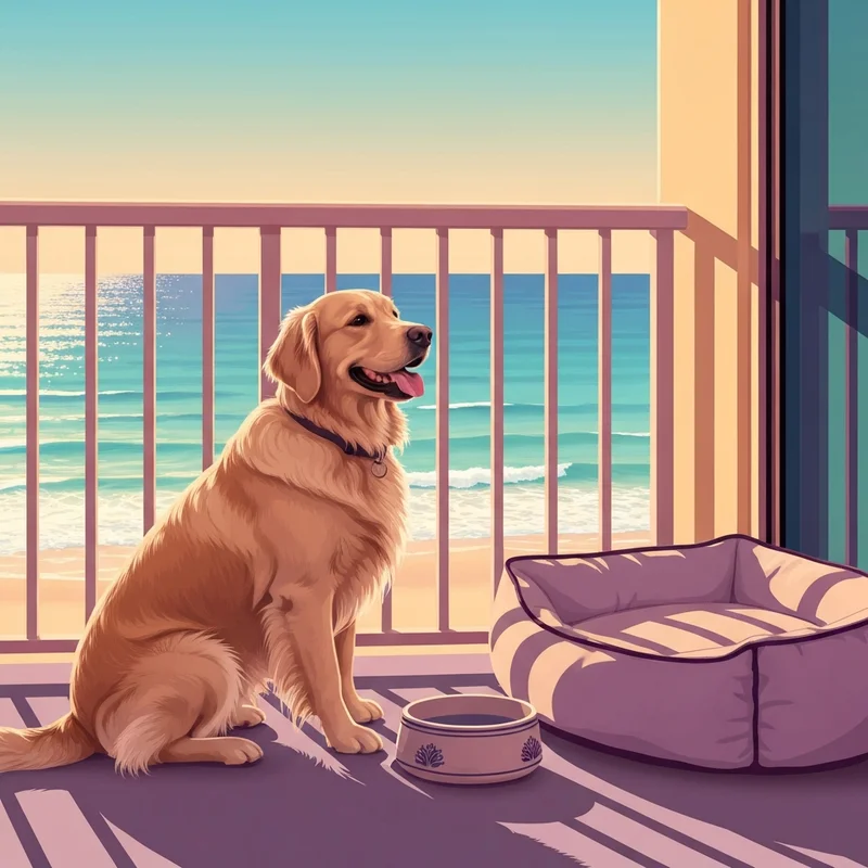 A happy dog enjoying the view from one of the pet friendly hotels north myrtle beach sc during sunset.