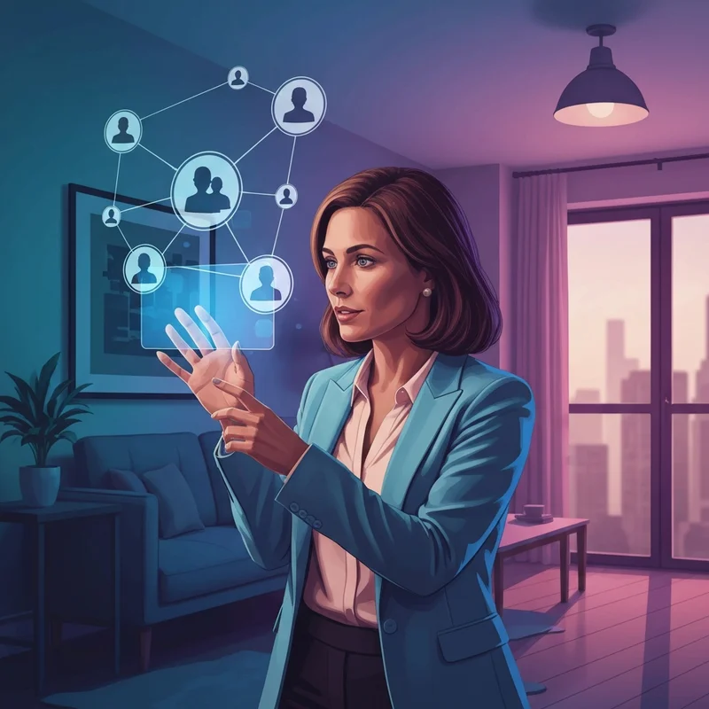 A visual representation of how does facebook suggest friends through a complex digital network of social connections.