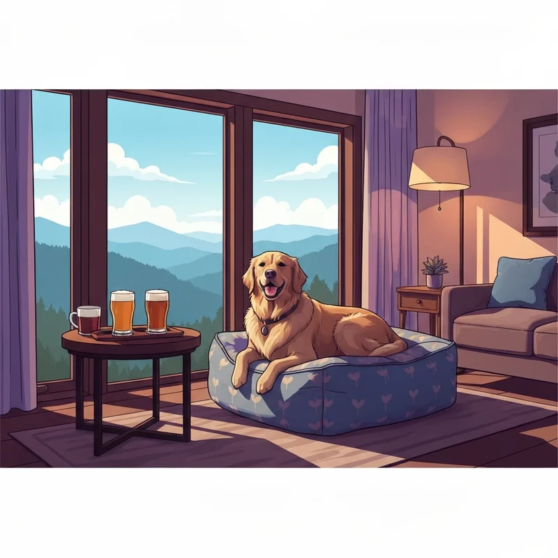 A luxury suite at one of the top asheville pet friendly hotels overlooking the mountains.