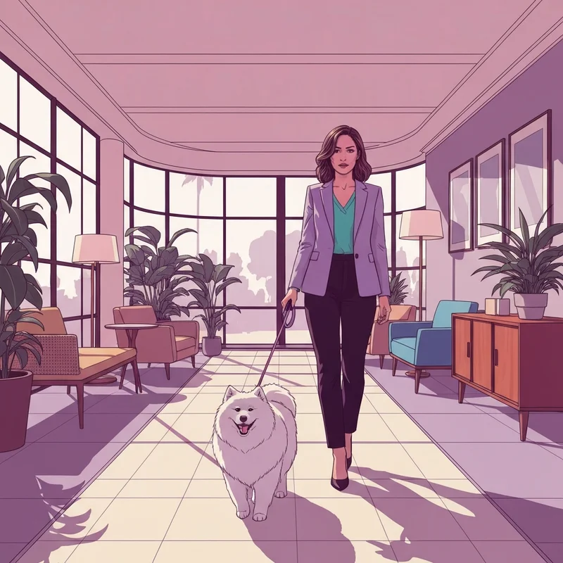 A chic traveler checking into one of the best pet friendly hotels in la with her dog.