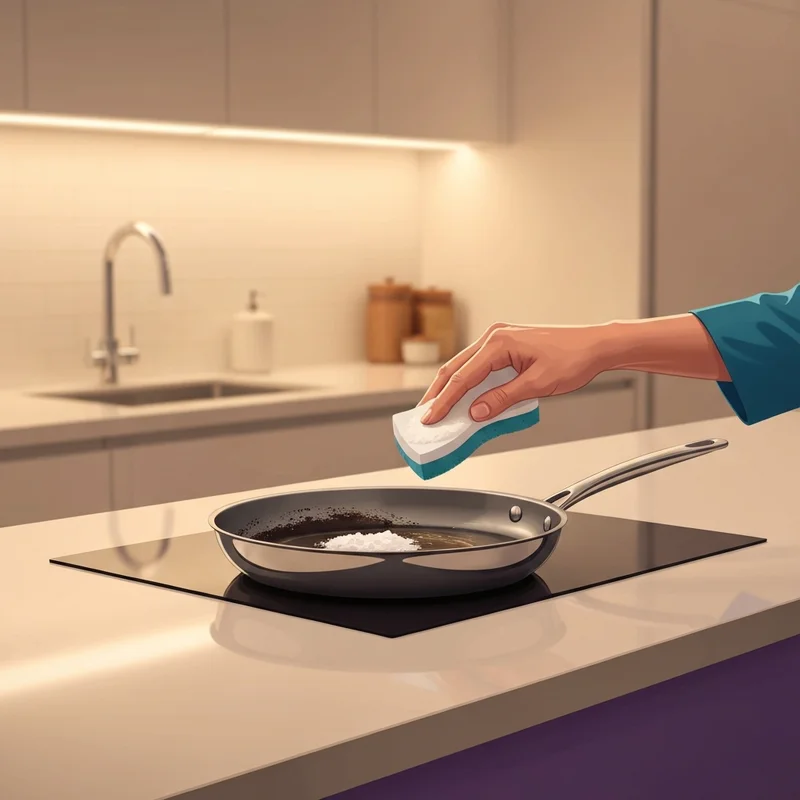 A professional home chef restoring a stainless steel pan using bar keepers friend superior cookware cleanser to achieve a mirror-like shine.