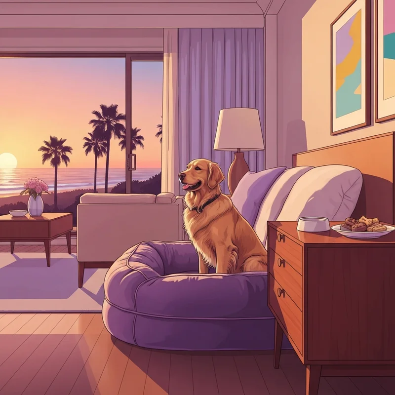 A luxury suite at one of the best pet friendly resorts near me showing a dog being pampered.