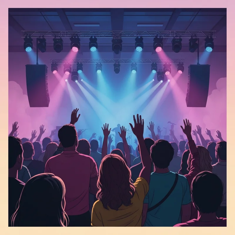 A crowded concert venue with fans enjoying a performance during the real friends setlist 2025 tour.