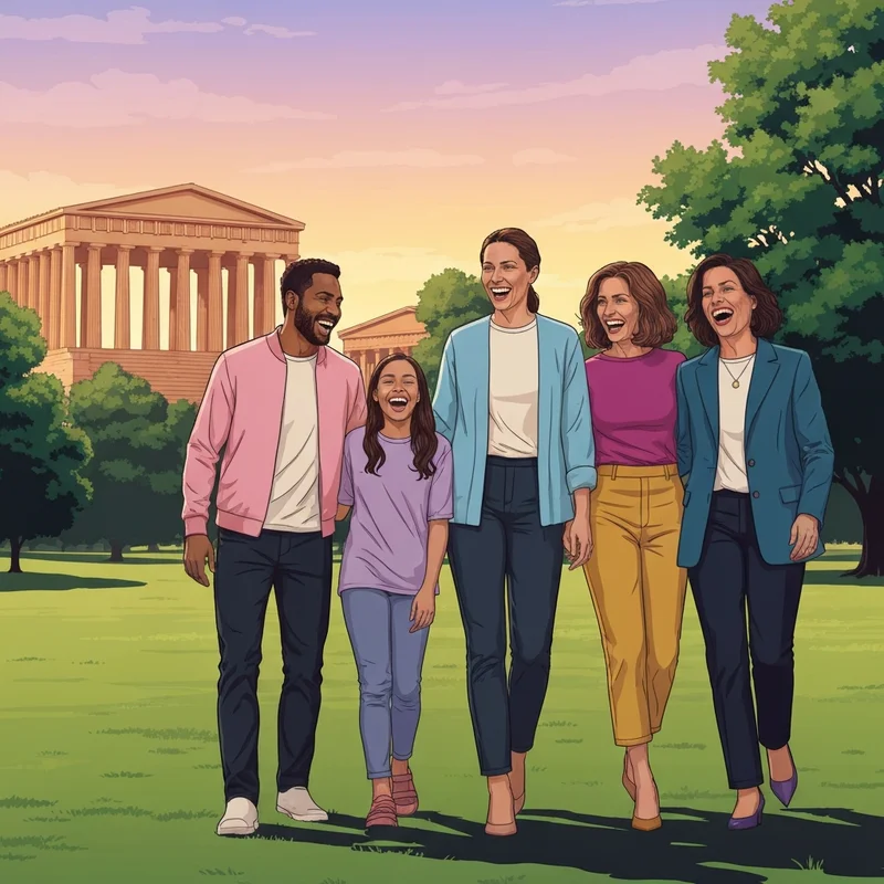 A family enjoying family friendly things to do in Nashville at Centennial Park with the Parthenon in the background.