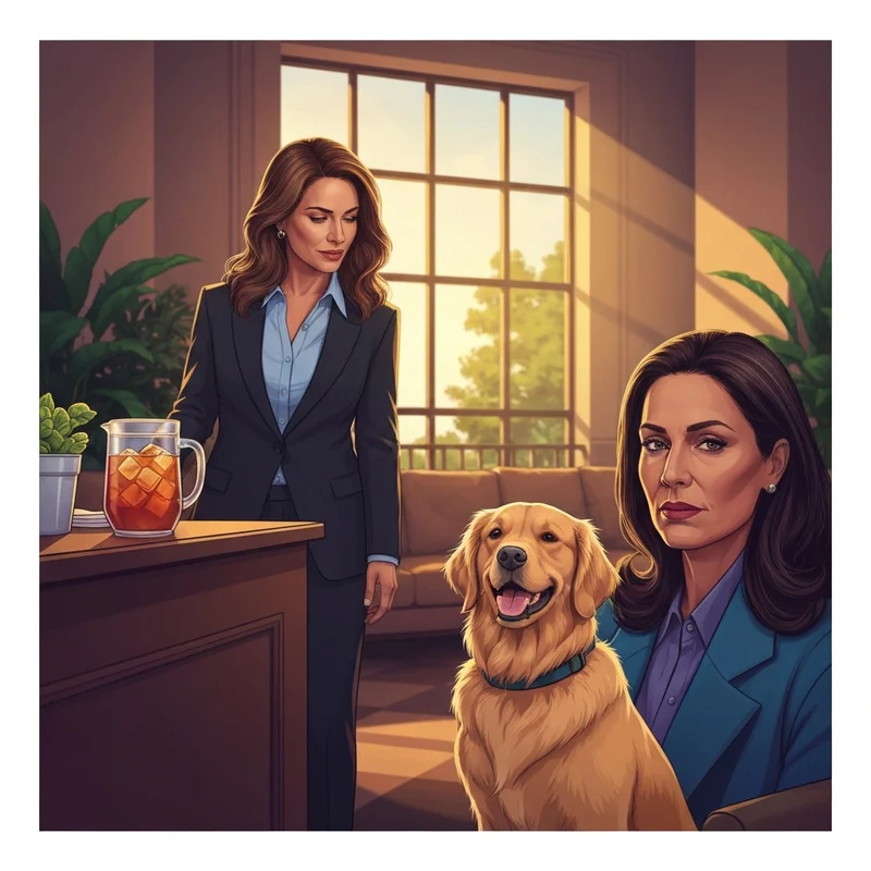 A woman and her golden retriever checking into pet friendly hotels valdosta ga after a long road trip.