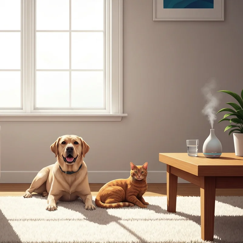 A clean, modern home featuring pet friendly air fresheners and happy pets.