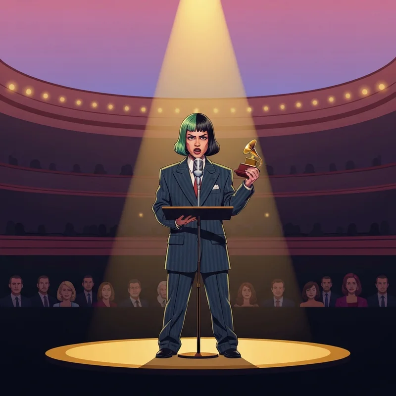 Billie Eilish Grammy Speech 2026 featuring the artist holding her trophy on stage