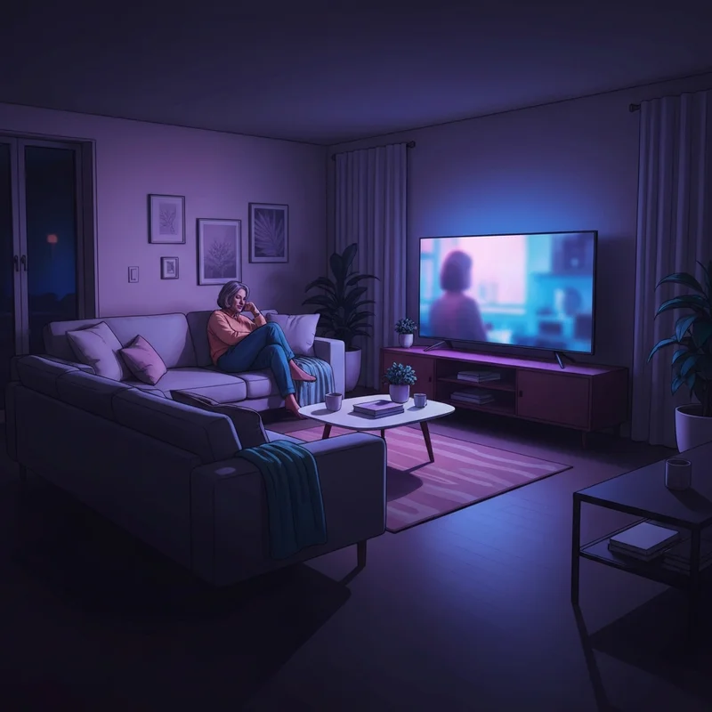 A person relaxing on a couch at night while choosing from the best shows on hbo max.