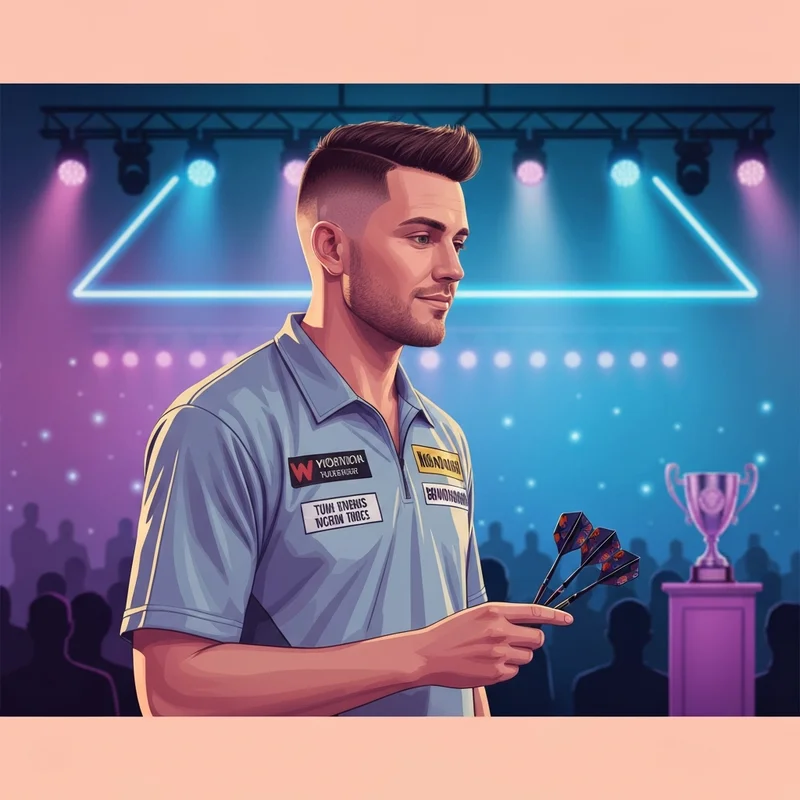 Luke Littler standing triumphantly in the Milton Keynes arena after his Winmau World Masters victory.