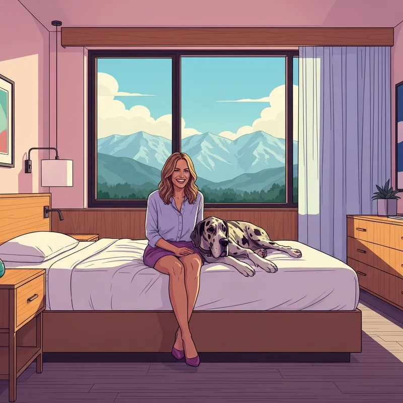 A peaceful moment between a pet owner and their large dog inside one of the best dog friendly hotels reno.