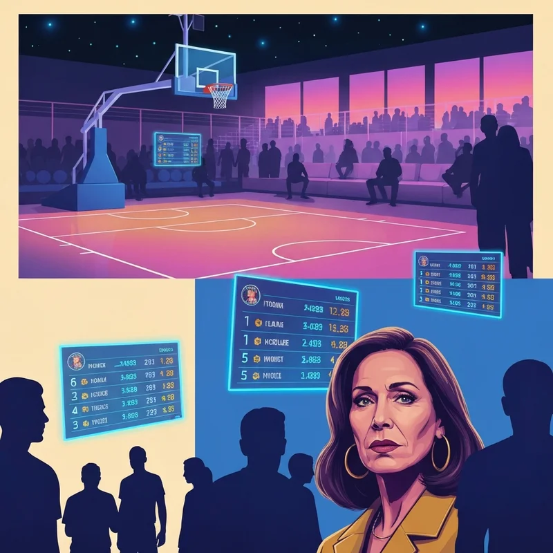 A high-tech digital display showing the current nba standings in a futuristic sports bar setting.