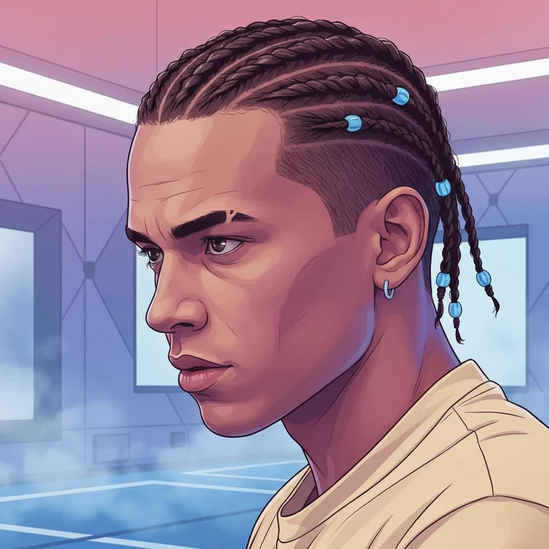 A detailed close-up of a student wearing an Anakin Skywalker Jedi Braid during a moment of reflection.