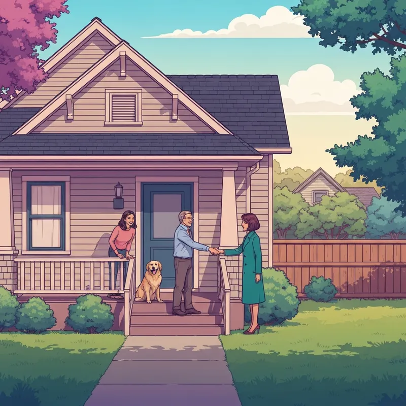 A happy tenant and a private landlord shaking hands in front of one of the many pet friendly homes for rent by owner.