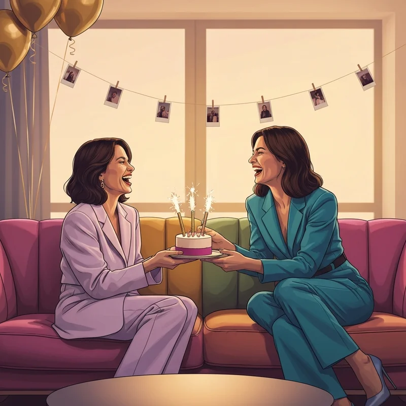 Two best friends celebrating with a birthday cake and sparklers, reflecting the warmth of best friend birthday wishes.