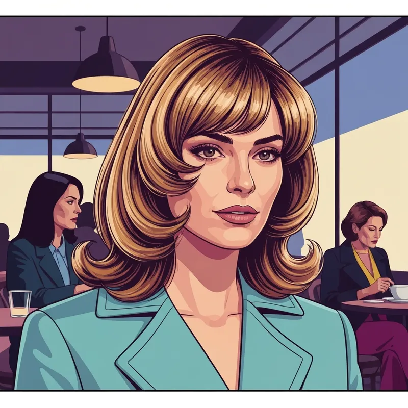 A woman with a modernized rachel friends haircut featuring honey-blonde highlights and voluminous face-framing layers.