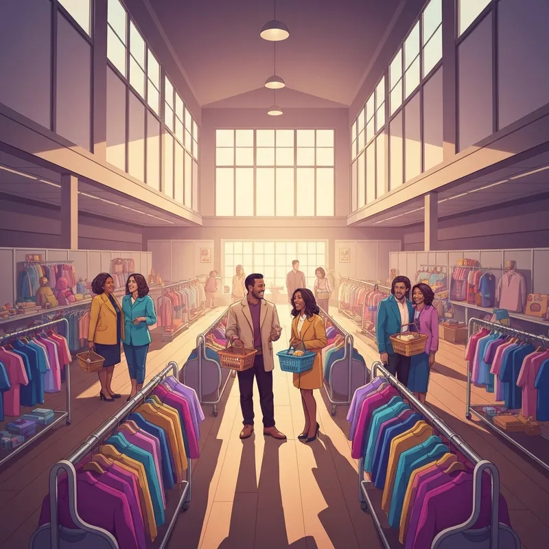 A vibrant community consignment event at the Washtenaw County Fairgrounds featuring just between friends ann arbor shopping racks and happy parents.