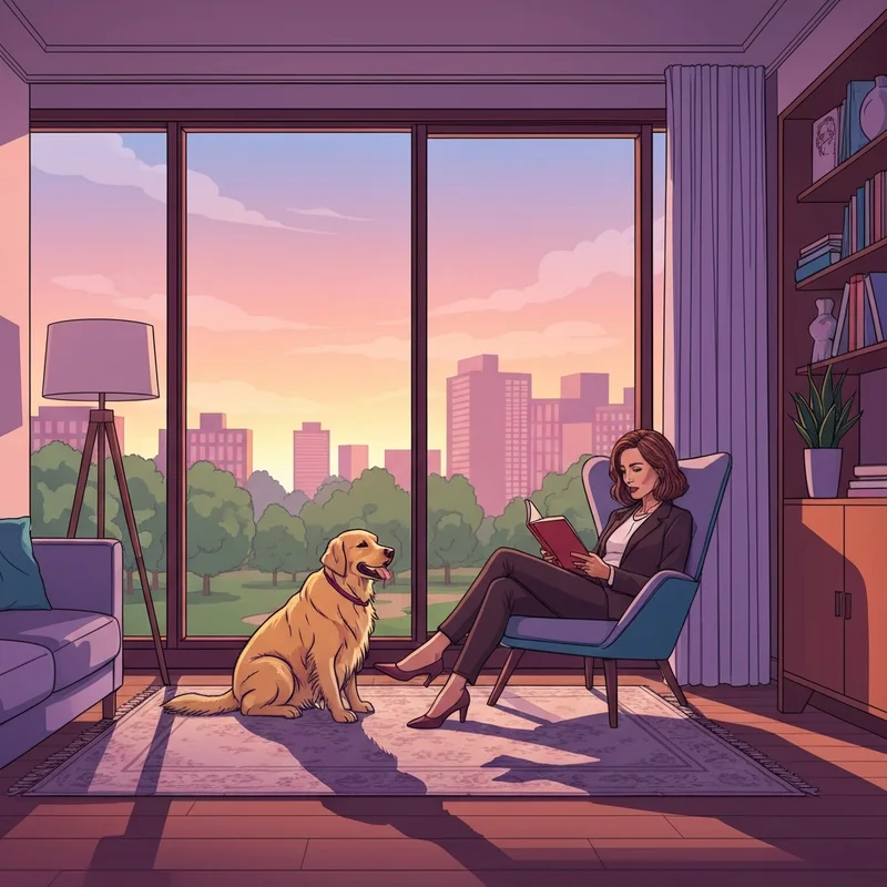 A happy dog in one of many pet friendly apartments for rent with a view of a city park.