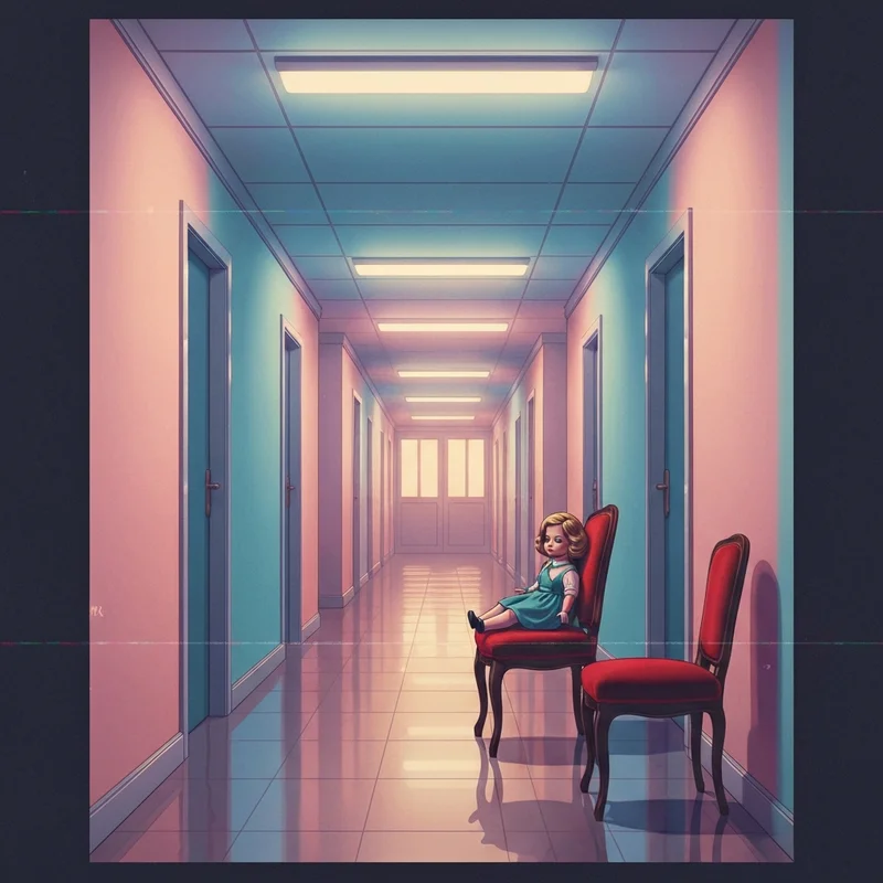 A surreal dreamcore liminal hallway representing the song i love jesus he's my dead friend.