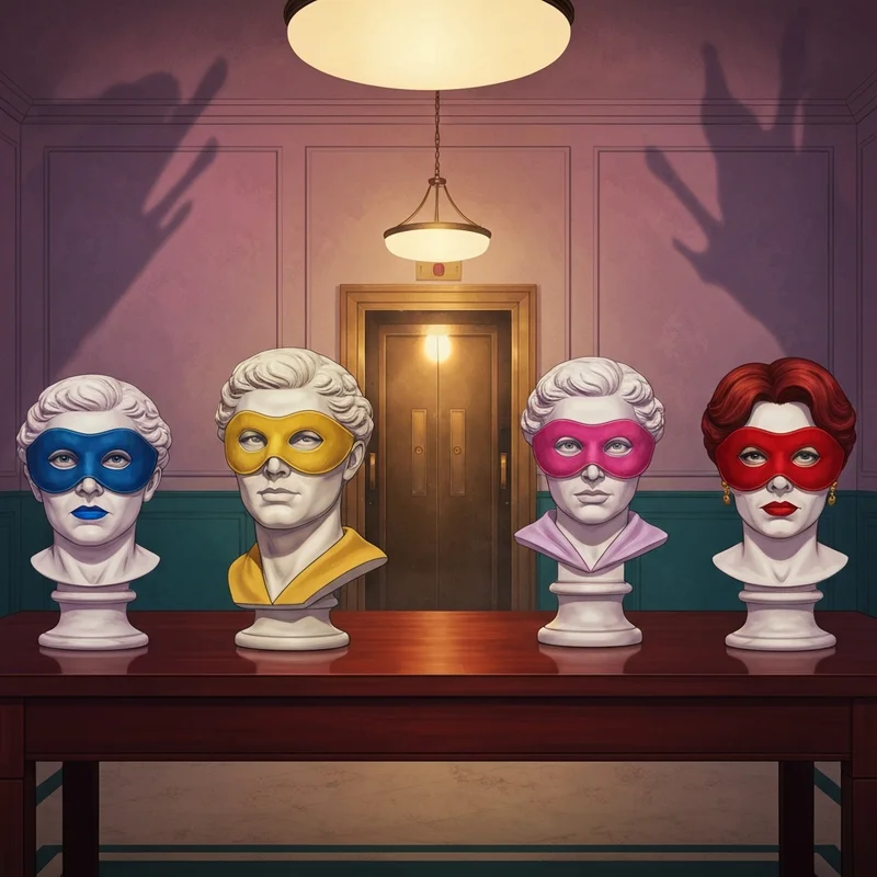 The completed my friendly neighborhood mask puzzle showing four velvet masks on lobby busts to fix the elevator.