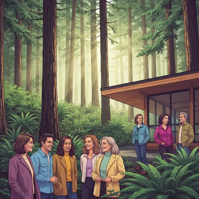 A diverse community gathering supported by the Friends of Tryon Creek in the lush Portland forest.