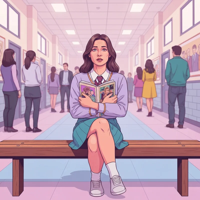 A young woman reflecting on her social journey while holding the real friends book.