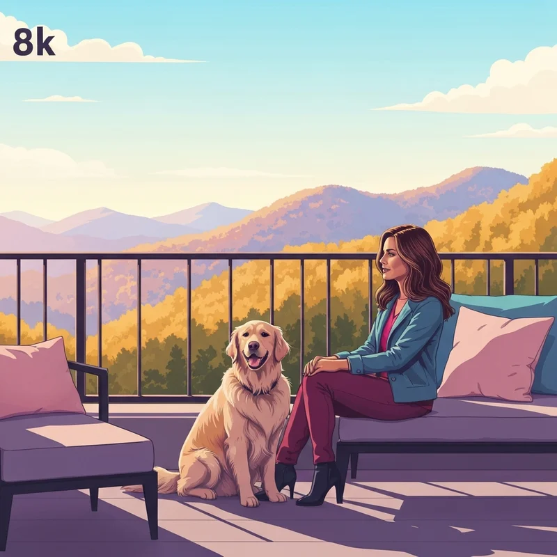 A woman and her dog enjoying the mountain view at one of the pet friendly hotels boone nc.