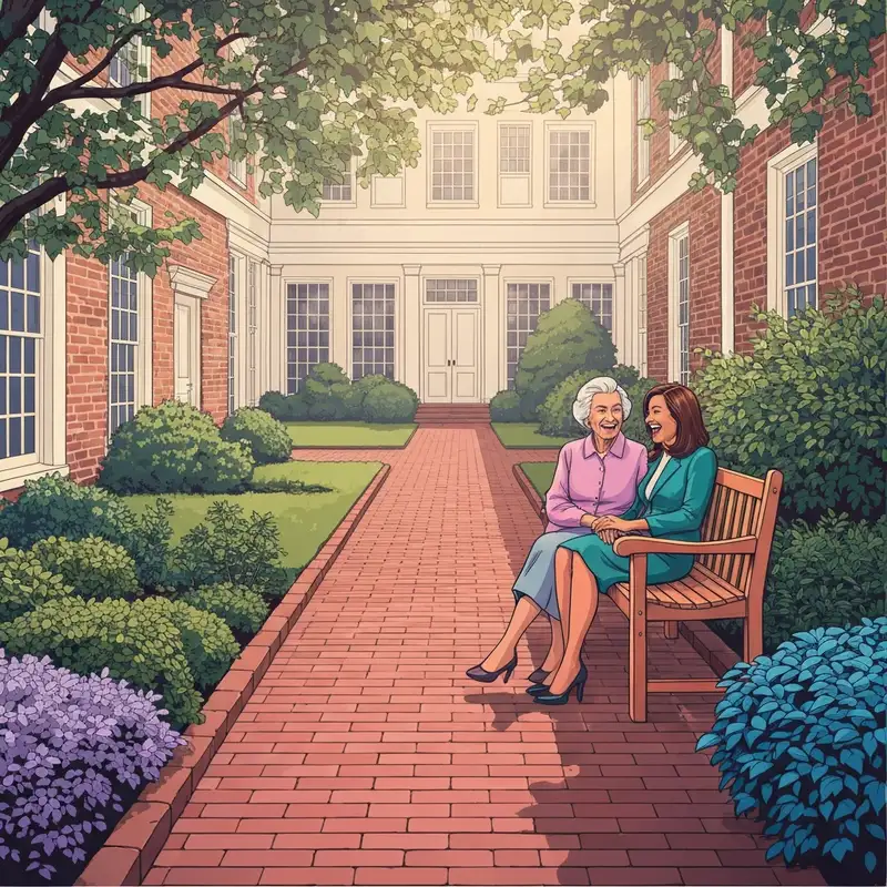 A peaceful garden scene representing the dignified atmosphere at Barclay Friends senior living.