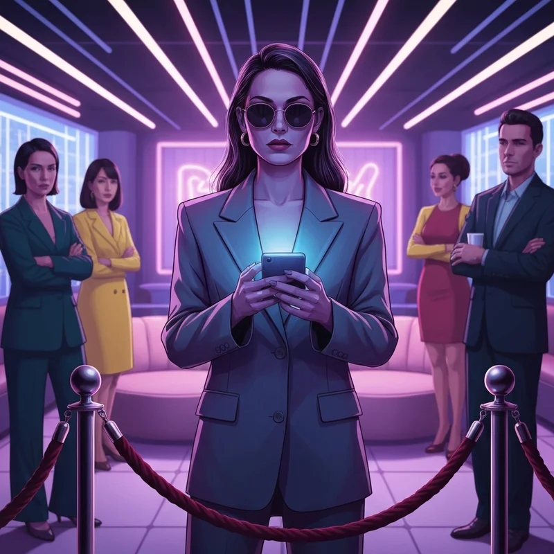 A confident woman setting boundaries in an exclusive lounge, embodying the no new friends no no no lifestyle.