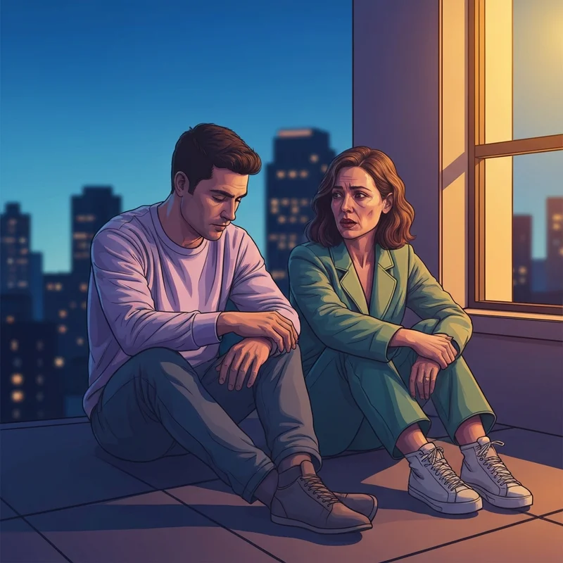 Two friends sitting on a roof at night contemplating the phrase i love my best friend.