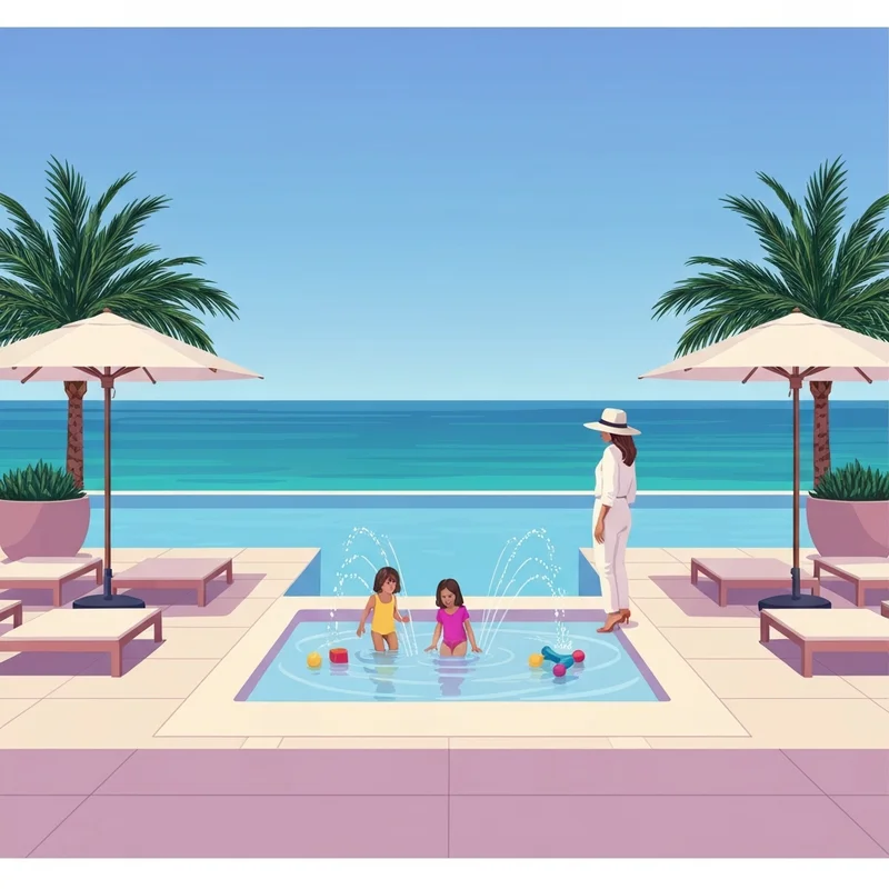 A serene luxury scene at one of the best family friendly hotels in miami florida featuring a pool and ocean view.