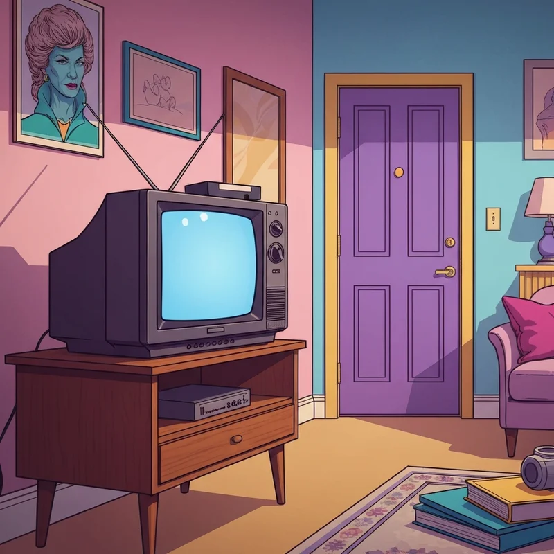 A nostalgic 90s apartment setting featuring a VHS tape, referencing the iconic friends videotape episode.